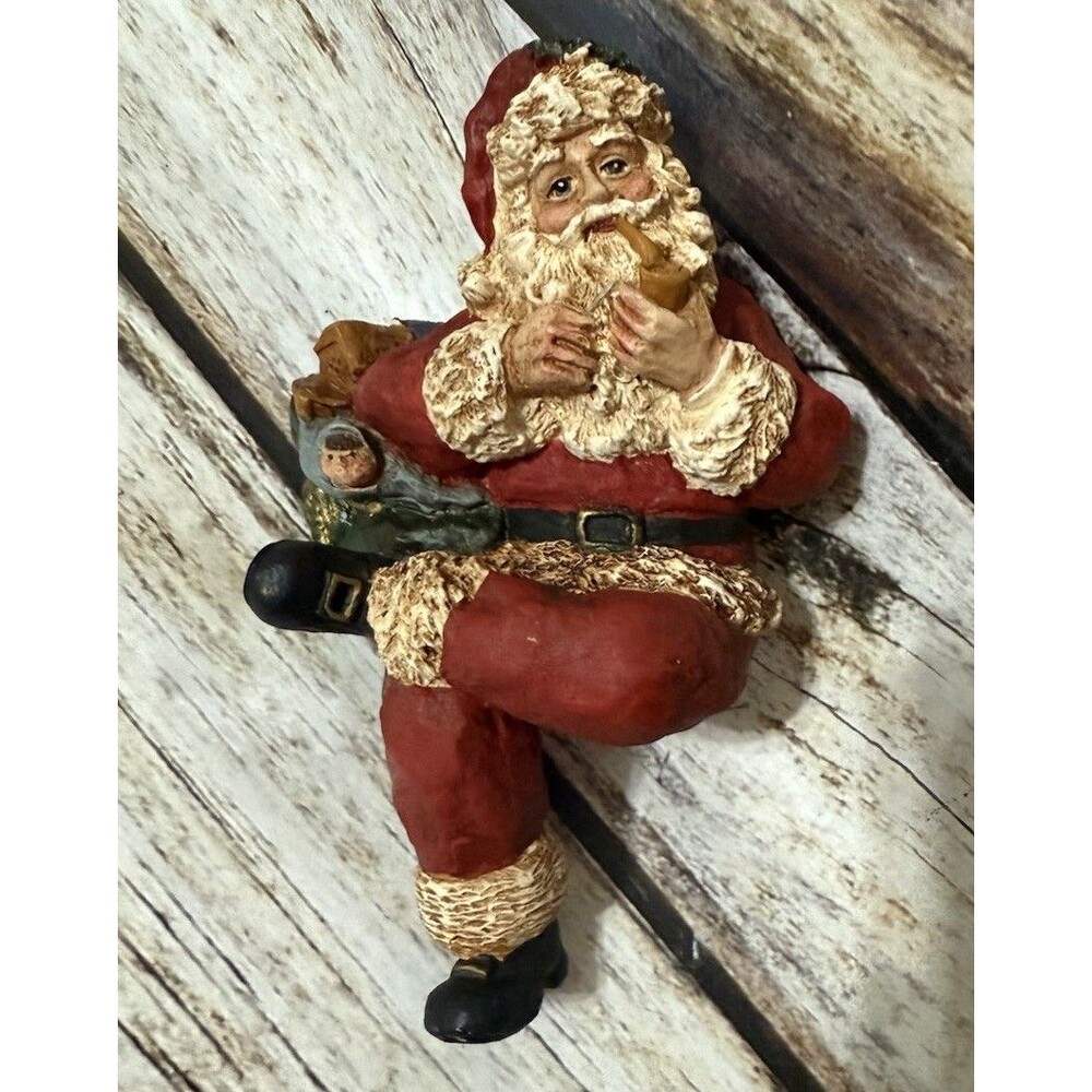 VTG Resin Santa Claus Shelf Sitter Figurine Smoking Pipe with Toy Bag